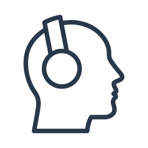 Outline of a human head in profile wearing headphones.