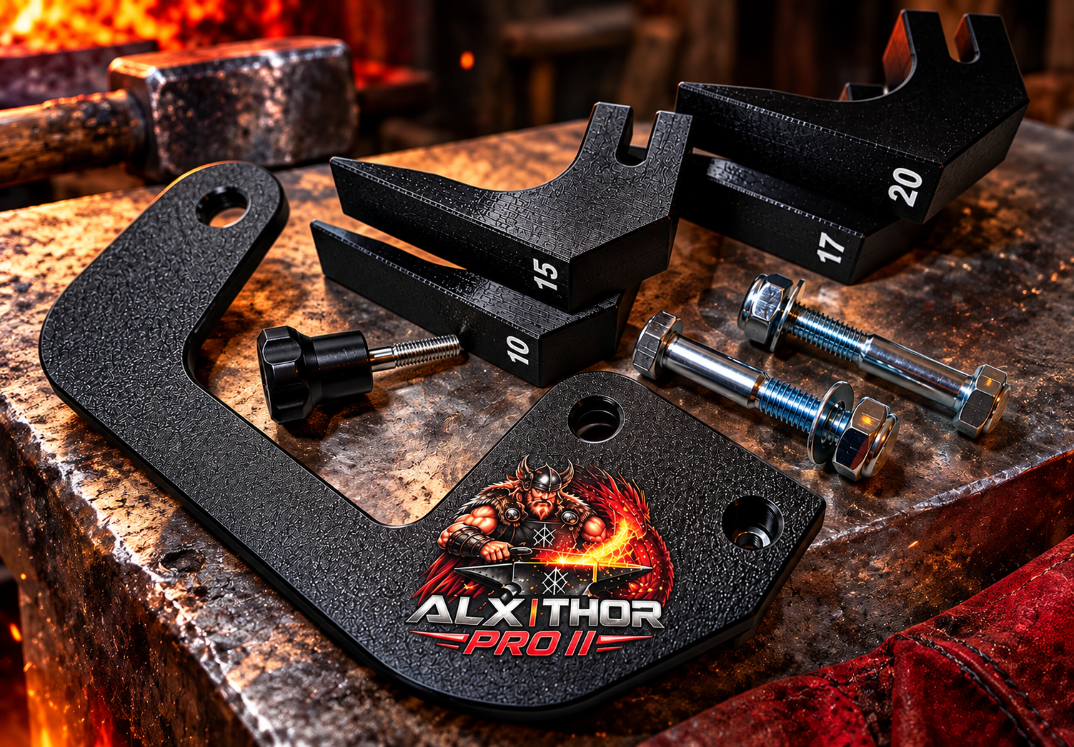 Close-up picture of the ALX Thor base and sharpening system sitting on a workbench
