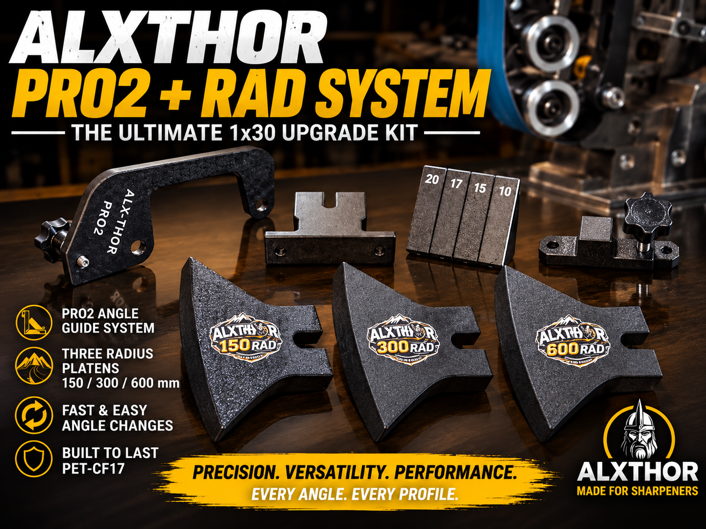 ALXTHOR PRO2 + RAD System 1x30 upgrade kit with angle guide, radius plates, and sharpening accessories