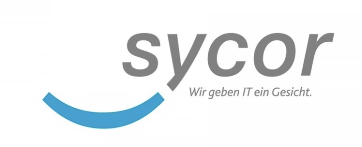 Logo der Firma Sycor mit Slogan "Wir geben IT ein Gesicht"