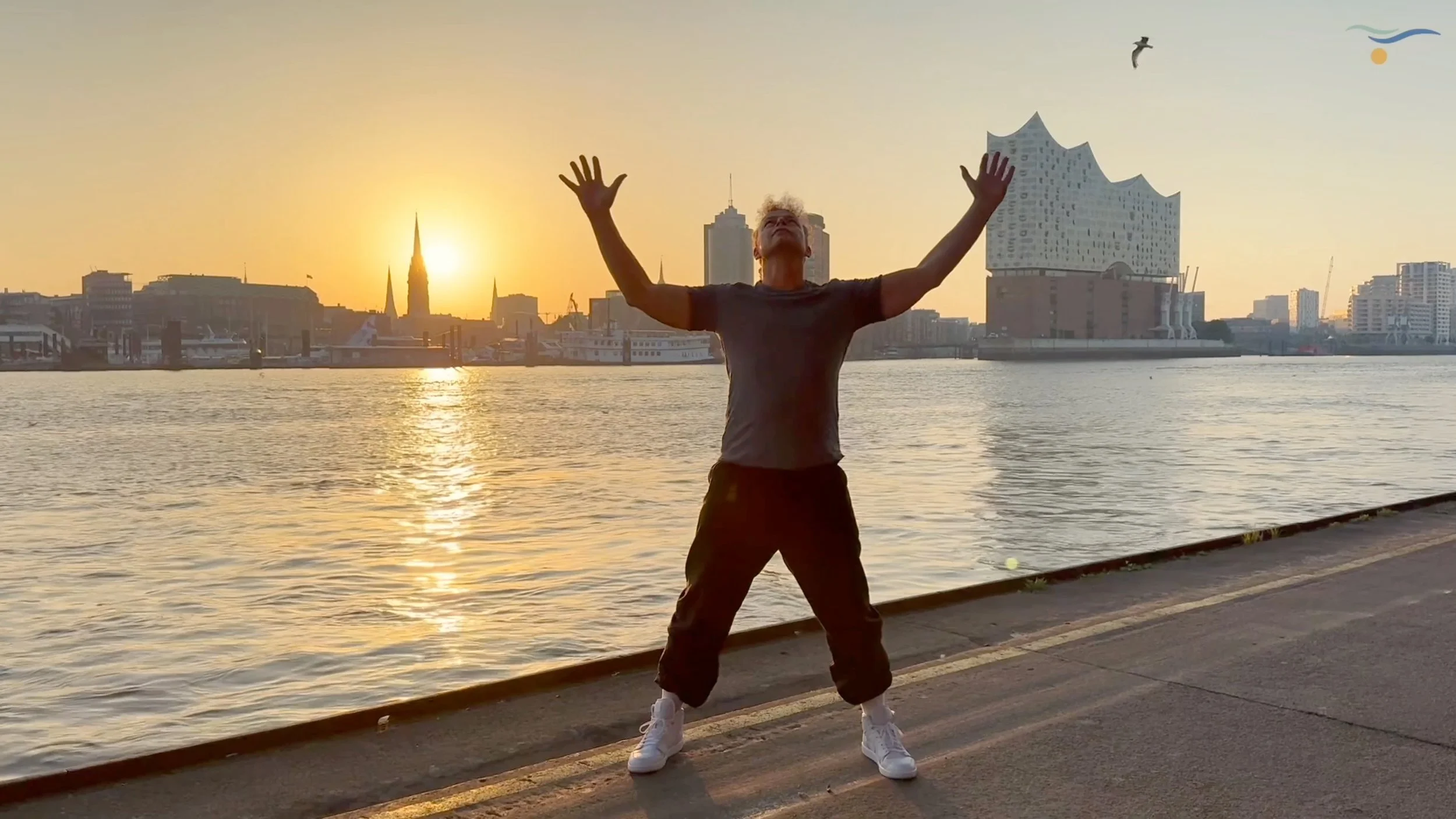 Qi Gong am Hamburger Hafen bei Sonnenaufgang vor der Elbphilharmonie – Stressbewältigung, Atemtechniken, Meditation und Frequenzmusik online mit BE IN FLOW
