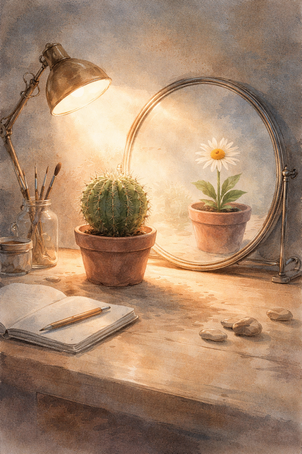 Ambiance de cabinet thérapeutique, espace propice à l’introspection et au travail psychologique.