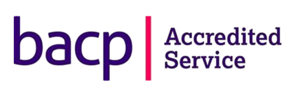 BACP Accredited Service logo with purple and pink text