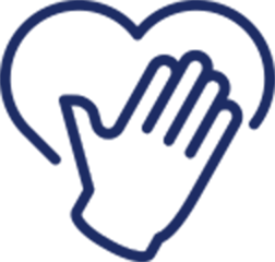 A heart with a hand inside it, symbolizing care or support.
