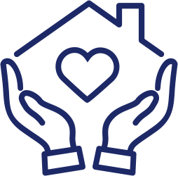 Illustration of two hands holding a house with a heart inside