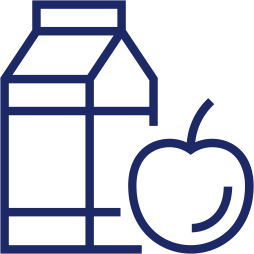 Outline of a milk carton and a cherry.