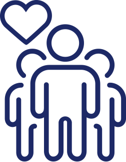 Line drawing of a person with three other figures behind, and a heart above their head.