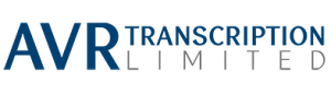 Logo for AVR Transcription Limited in blue text