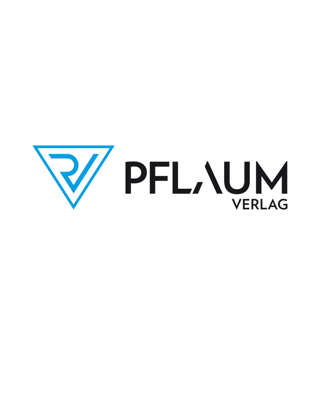 Logo von PFLAUM Verlag, blaues Dreieck mit einem stilisierten Buchstaben P darin, schwarzer Schriftzug mit dem Namen 'PFLAUM' und dem Zusatz 'VERLAG' darunter.