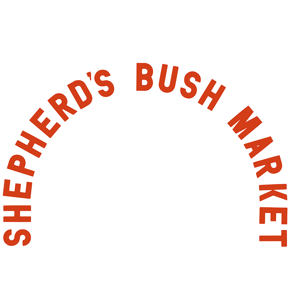 Text reading "Stephen's Bird's Bush Market" in a semicircular arrangement in red font on a white background.