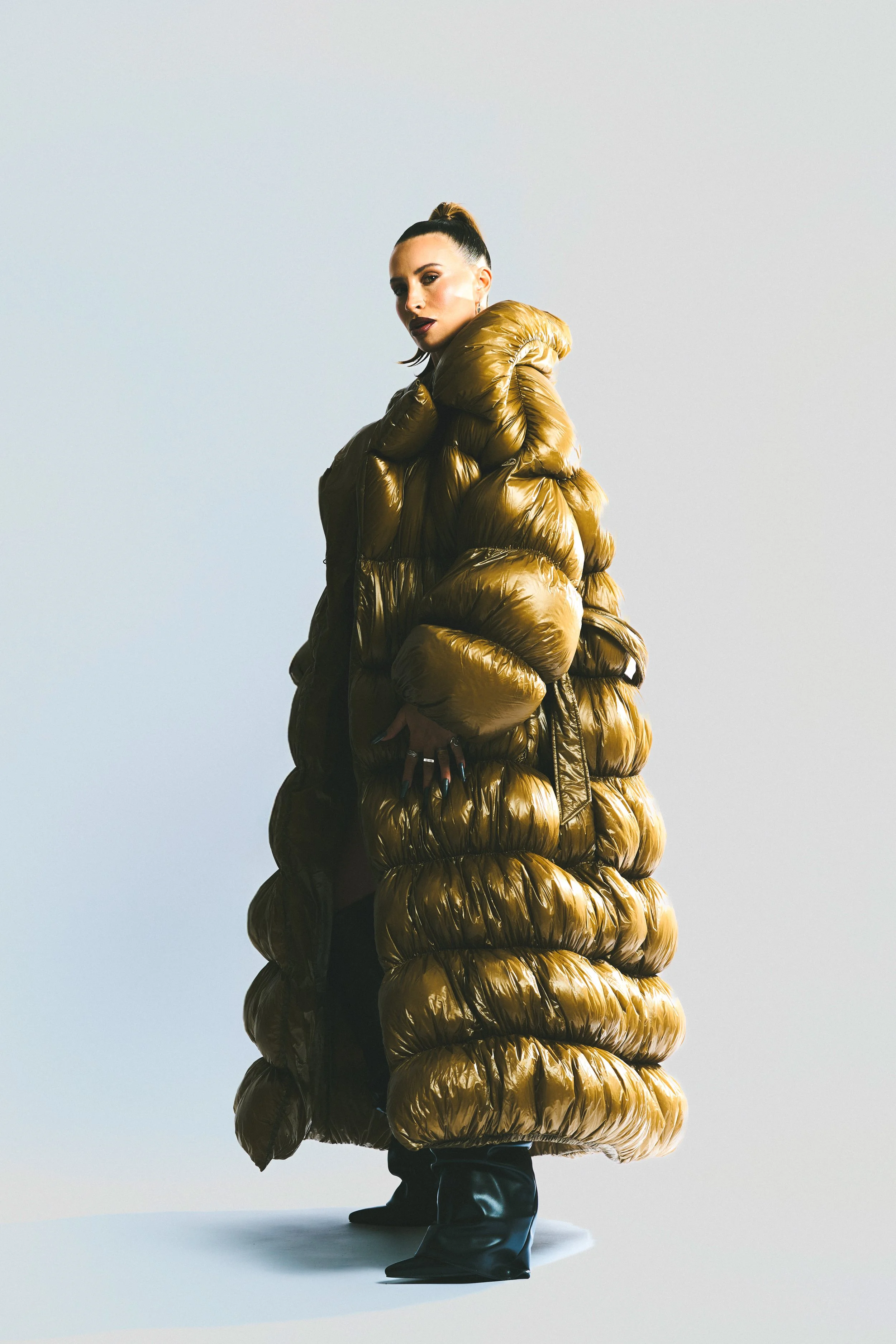   Images above and below, Ferne wears: Bikini: Helene Galwas, Coat: Diesel, Shoes: Simmi London, Earrings: Rat Betty  