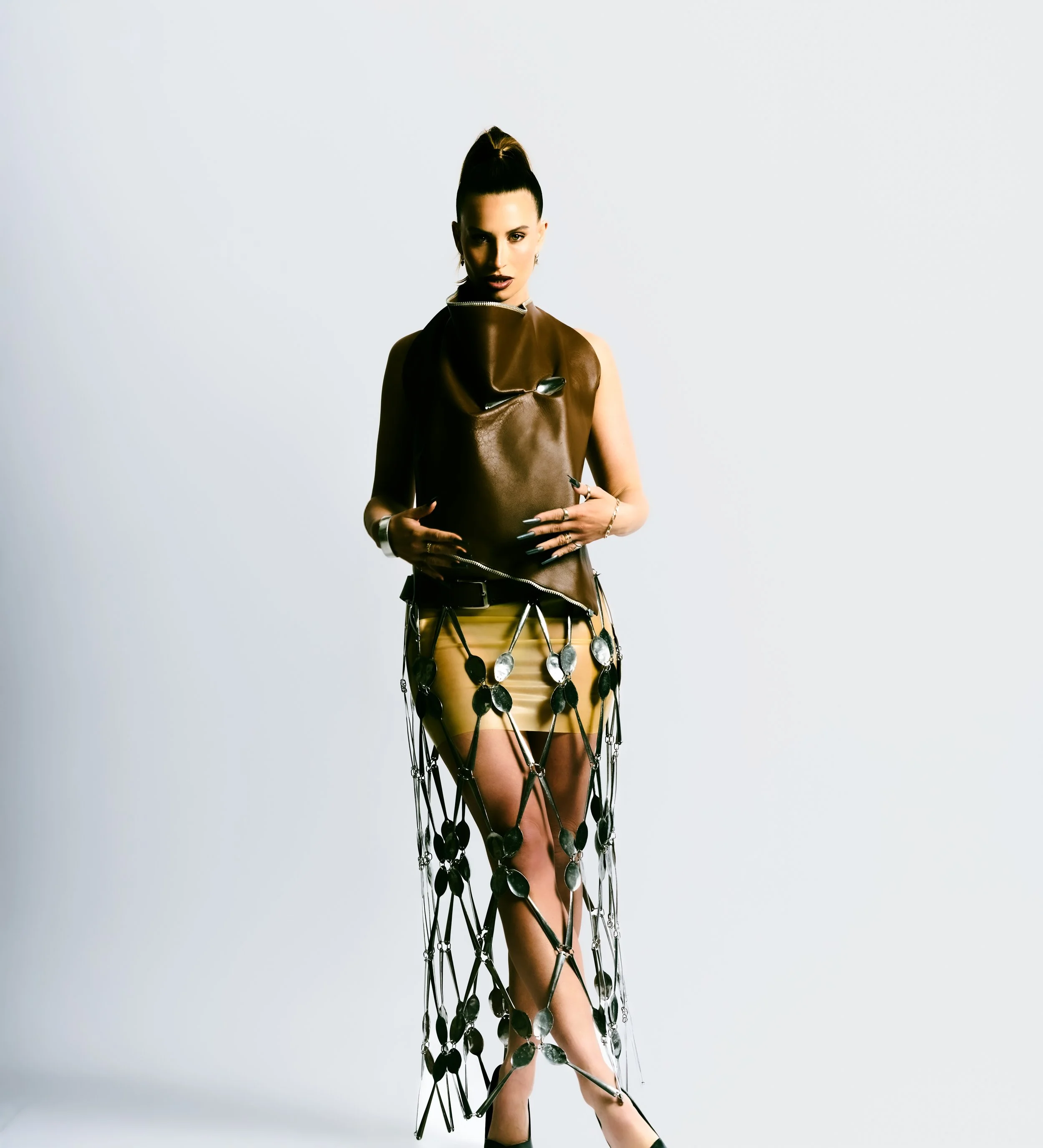   Image above, Ferne wears: Skirt + Top:    Eva Brennank    , Shoes: Bot   tega Veneta, Earrings: Rat Betty, Rings: Rat Betty  