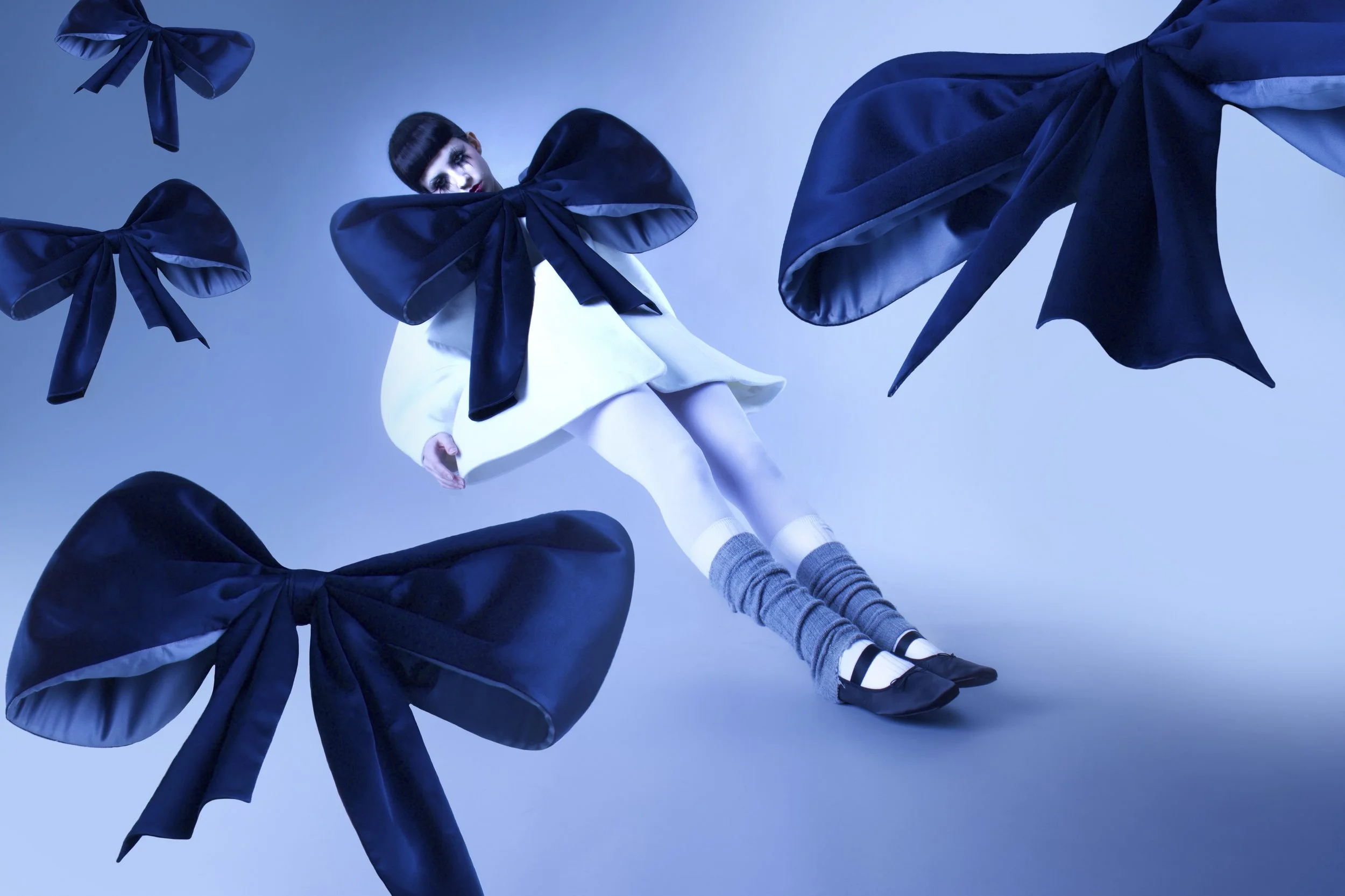   Image Above and Below Charlotte Roberts Wears: Dress: Bibiy |    Dyelog PR     | Bow: Z   iyad Buainain |    Dyelog PR       | Tights,    Socks, Legwarmers: Stylists Own | Shoes: Stylist Archive  