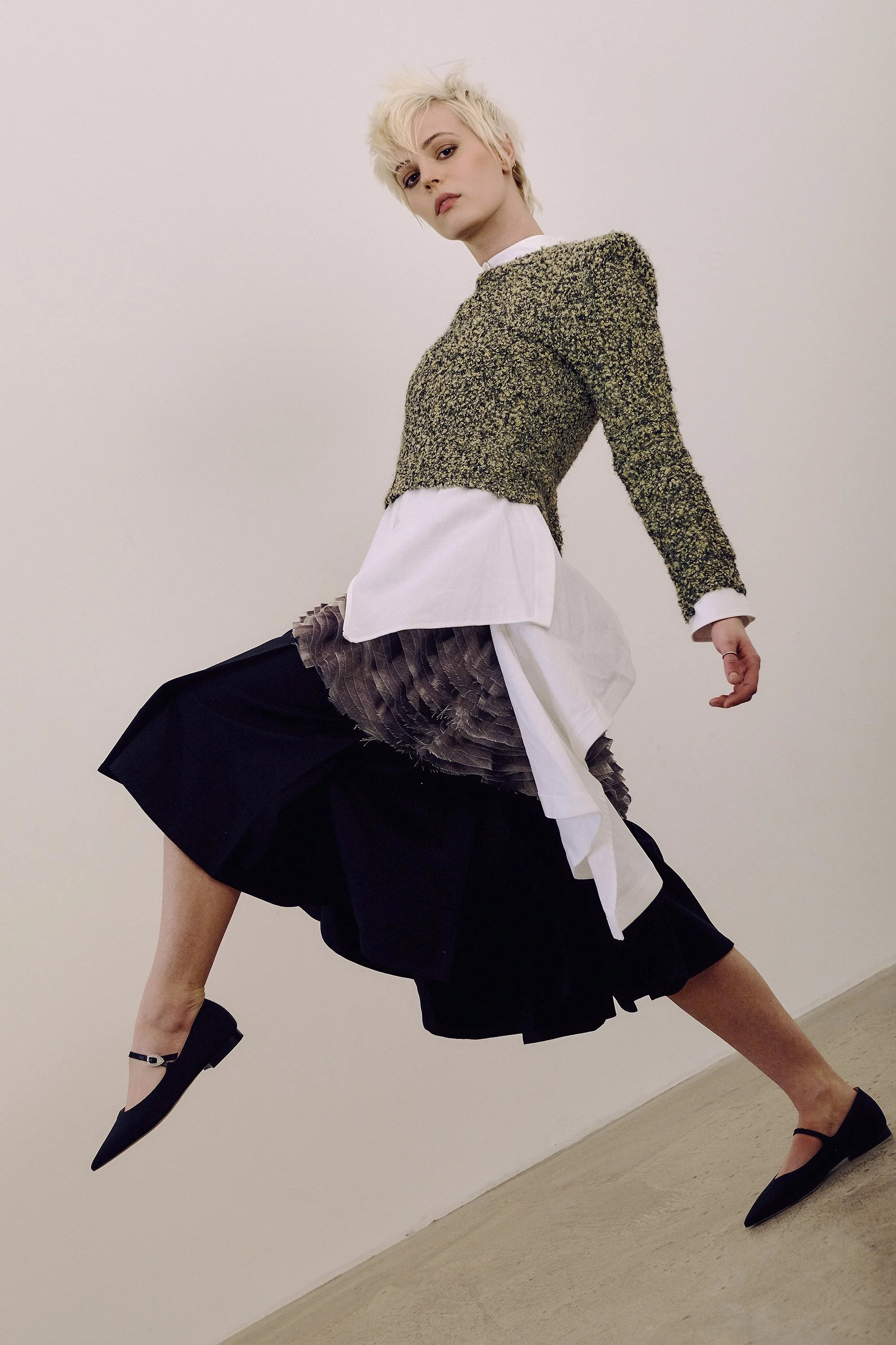   Image Above, Ella Maisy Purvis wears: Jumper:&nbsp;Bibiy Official&nbsp;Shirt:&nbsp;Palmer Harding&nbsp;Dress:&nbsp;By Varga&nbsp;Skirt:&nbsp;Connolly&nbsp;Shoes:&nbsp;Malone Souliers  