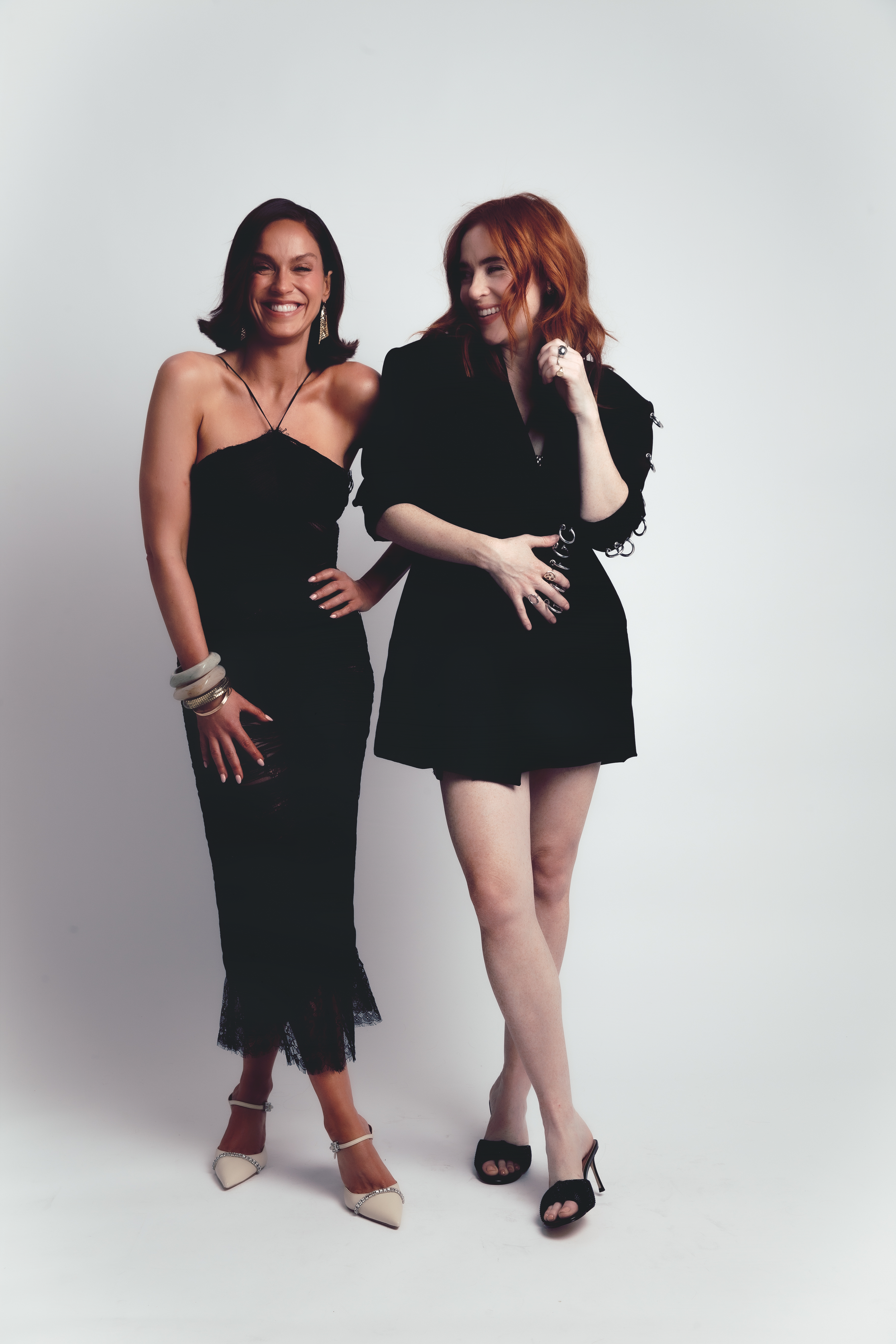   Angela Scanlon wears, Jacket: Reverie, Shoes: Kurt Geiger. Vicky Pattison wears, Dress: Stylist’s Own, Shoes: Kurt Geiger  