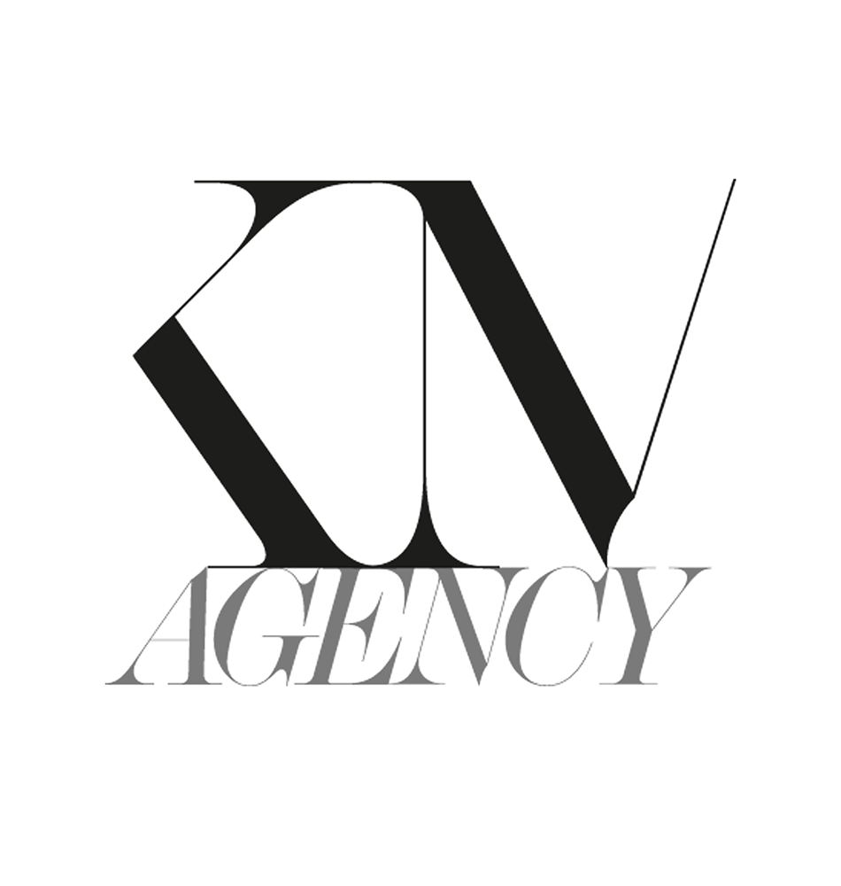 Illustration of the words "V V Agency" with stylized, overlapping letters in black and gray.