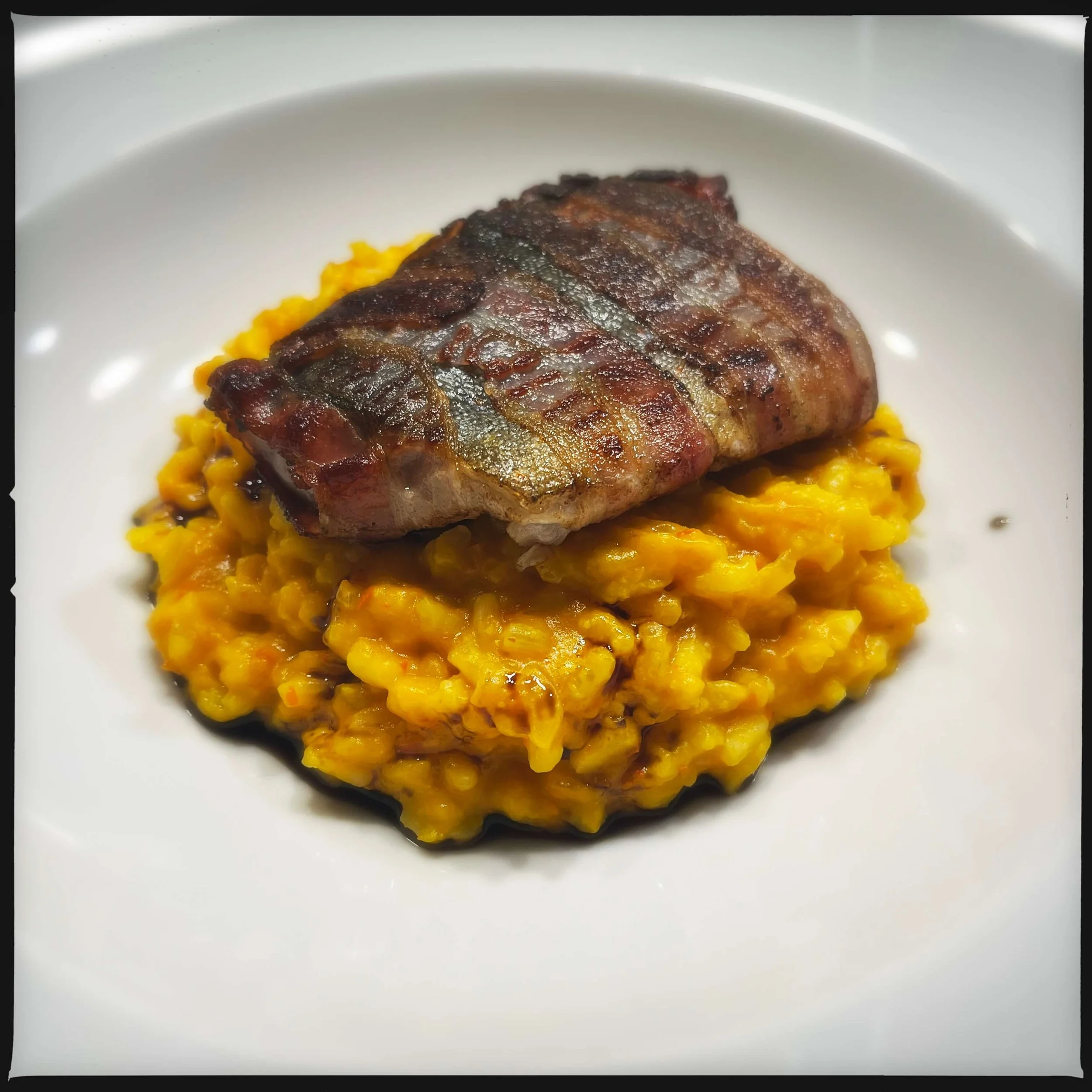 Zander auf Kürbisrisotto