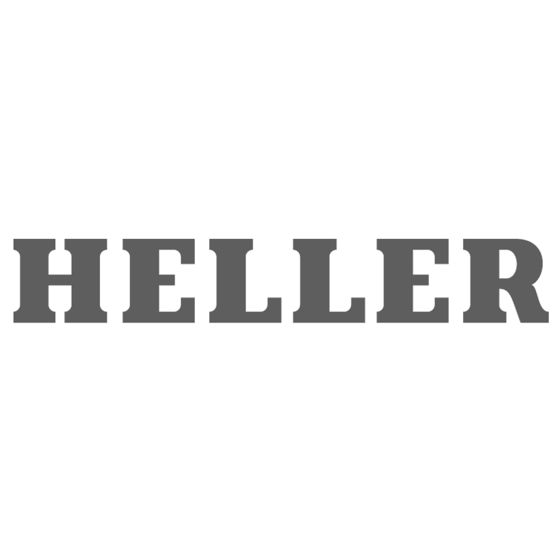A black and white image with the bold text 'HELLER' in large, gray capital letters centered horizontally on a black background.