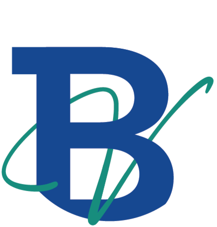 Logo with a large blue letter B, a green 'V' looping around it, and a white background.