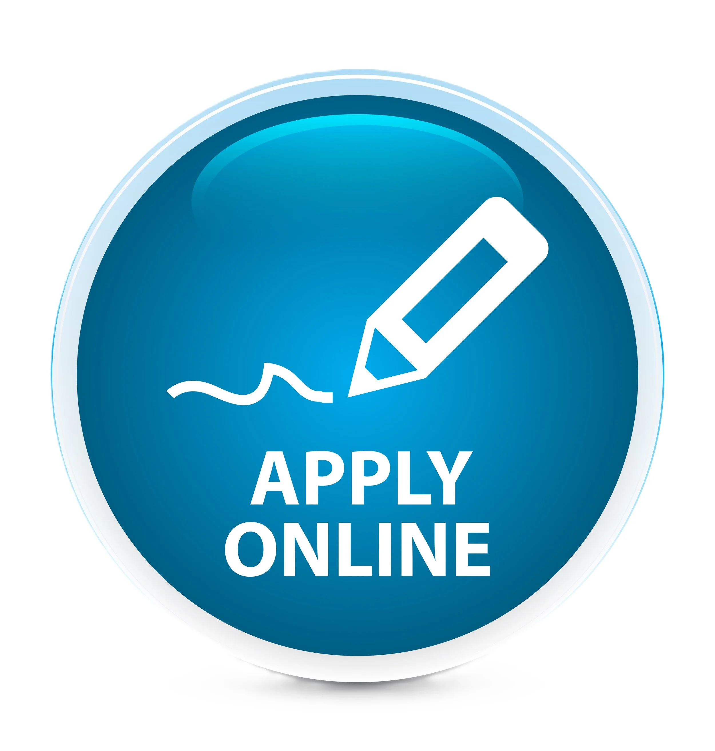 Blue circular button with a white pen drawing a line and the words 'Apply Online' below.