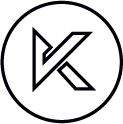 A dark circular logo with a stylized letter 'K' in the center.