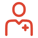 Outline icon of a person with a medical cross on chest