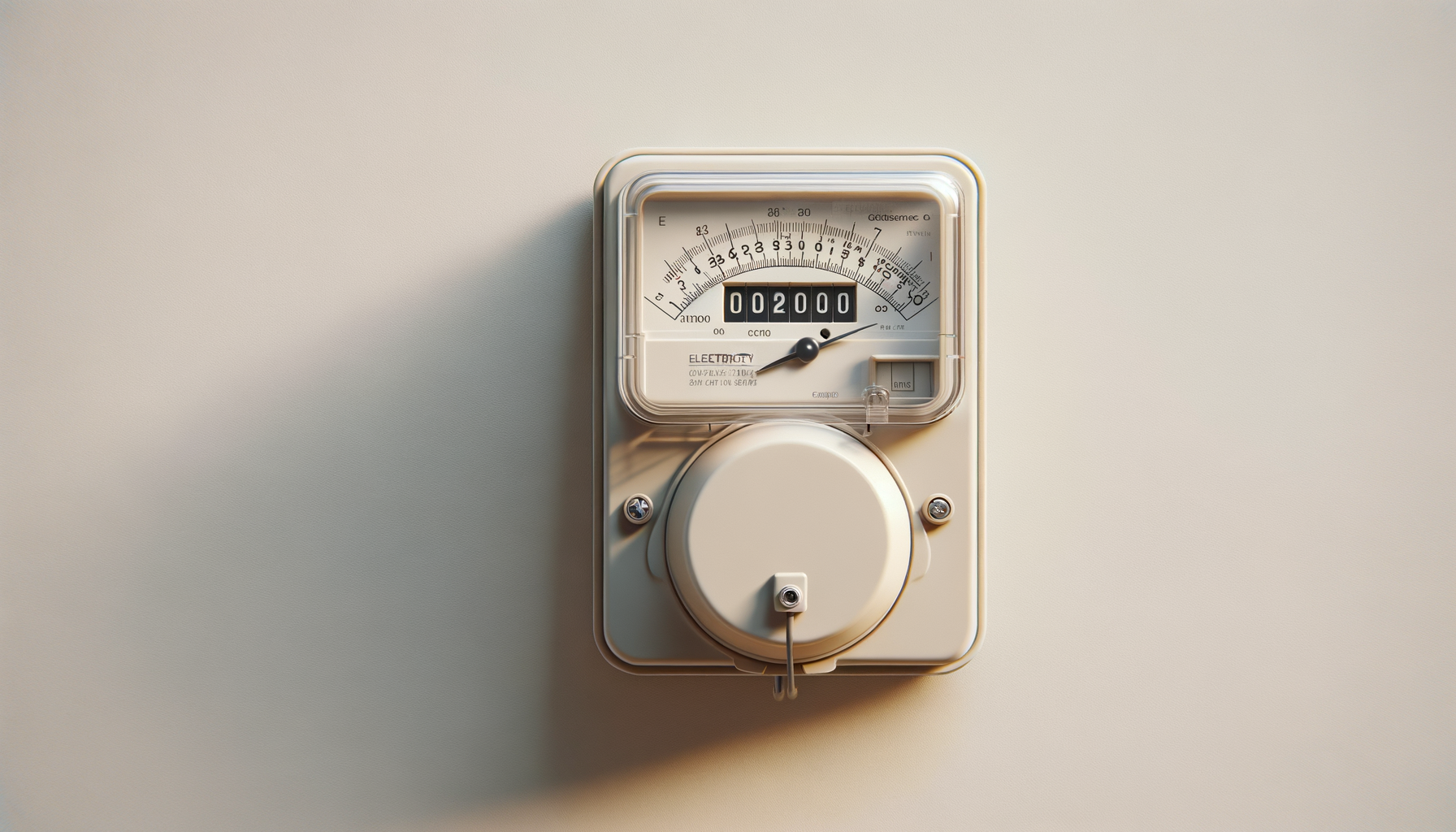 Compteur électrique mural avec aiguille pointant vers une valeur précise.