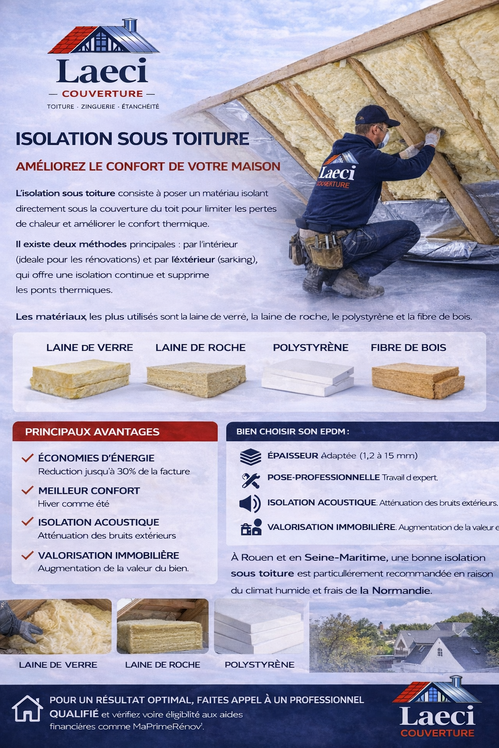 Isolation Sous Toiture : Avantages, matériaux et conseils pour une maison performante à Rouen et en Seine-Maritime