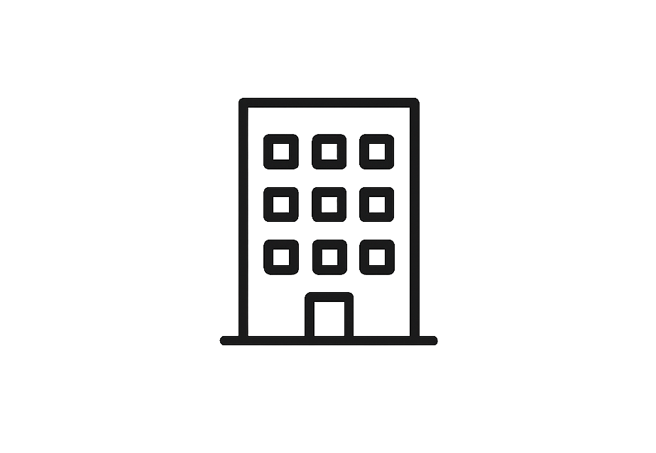 Outline of a multi-story apartment or office building with multiple windows.