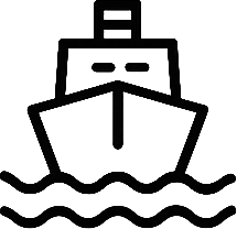 Line drawing of a cruise ship on water.