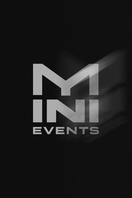 Black background with a stylized logo reading 'MY INI EVENTS' in gray and white text.