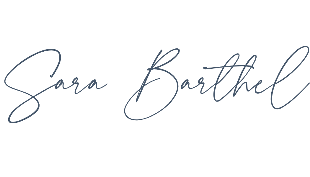 Stylized signature-style text reading 'Sara Barthel' in navy blue on a white background.