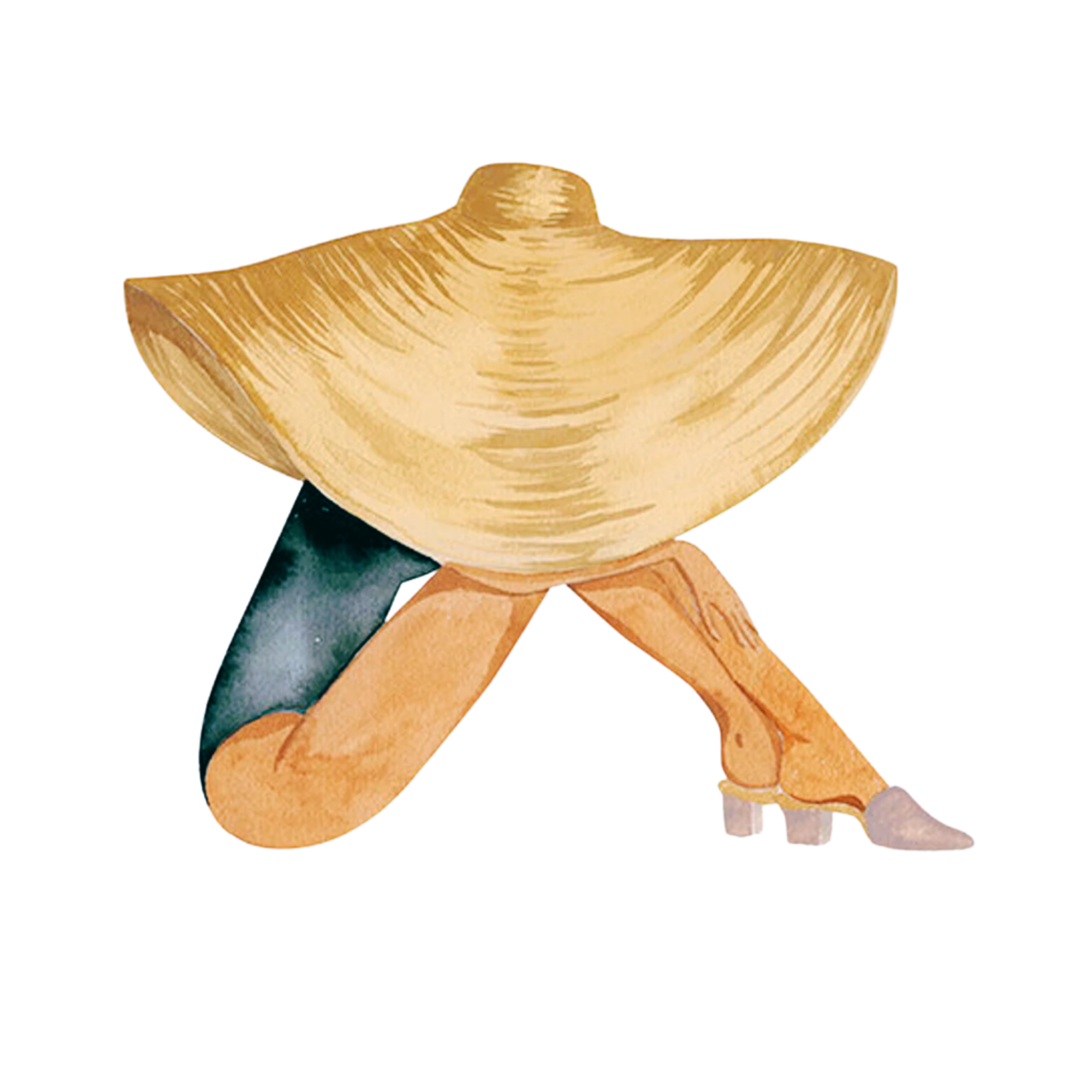 An elegant woman with an oversized sunhat in a swimsuit.