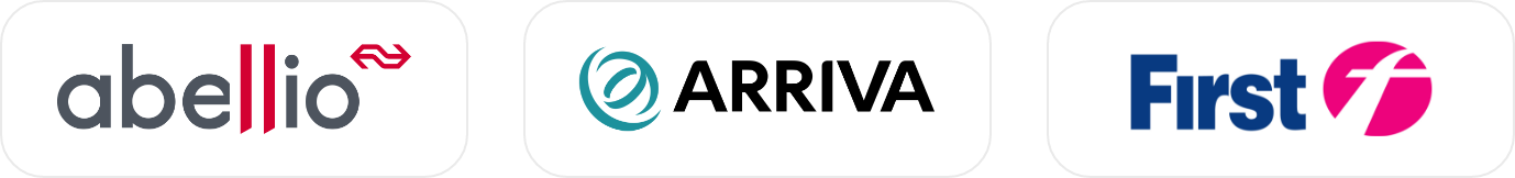 Logos of three companies: Abellio, Arriva, and First