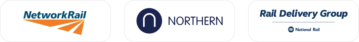 Logos of three different rail companies: Network Rail, Northern, and Rail Delivery Group.
