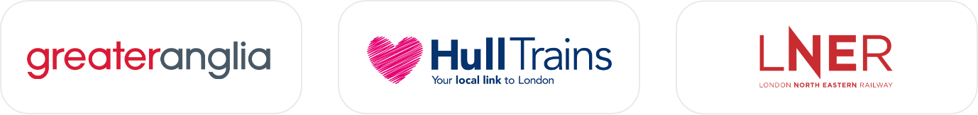 Logos of Greater Anglia, Hull Trains, and London North Eastern Railway (LNER) on a white background.