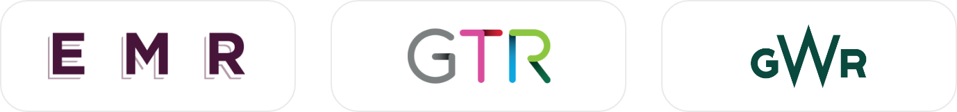 Three sets of stylized text with different color patterns and fonts.