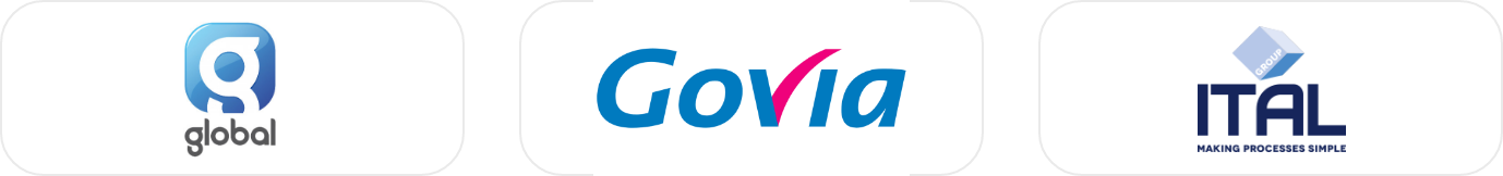 Logos of three companies, Global, Govia, and Ital Group, on a white background.