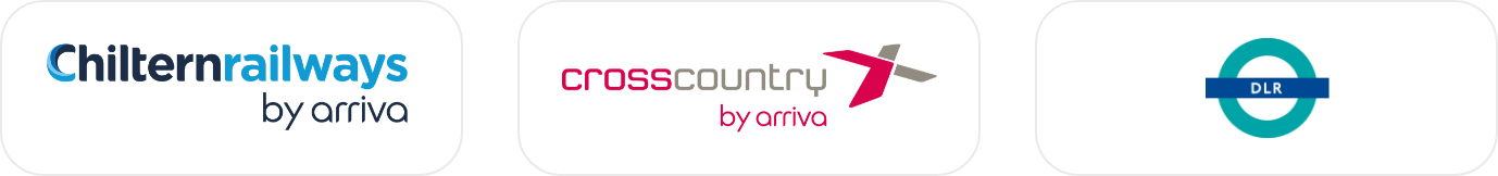 Logos of Chiltern Railways, CrossCountry, and DLR transportation services.