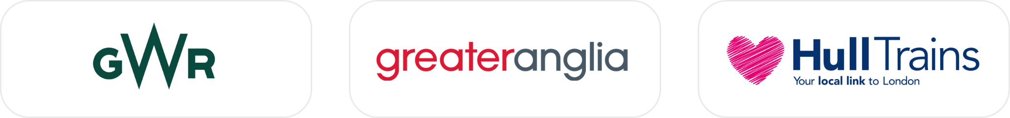 Logos of Greater West Richmond, Greater Anglia, and Hull Trains