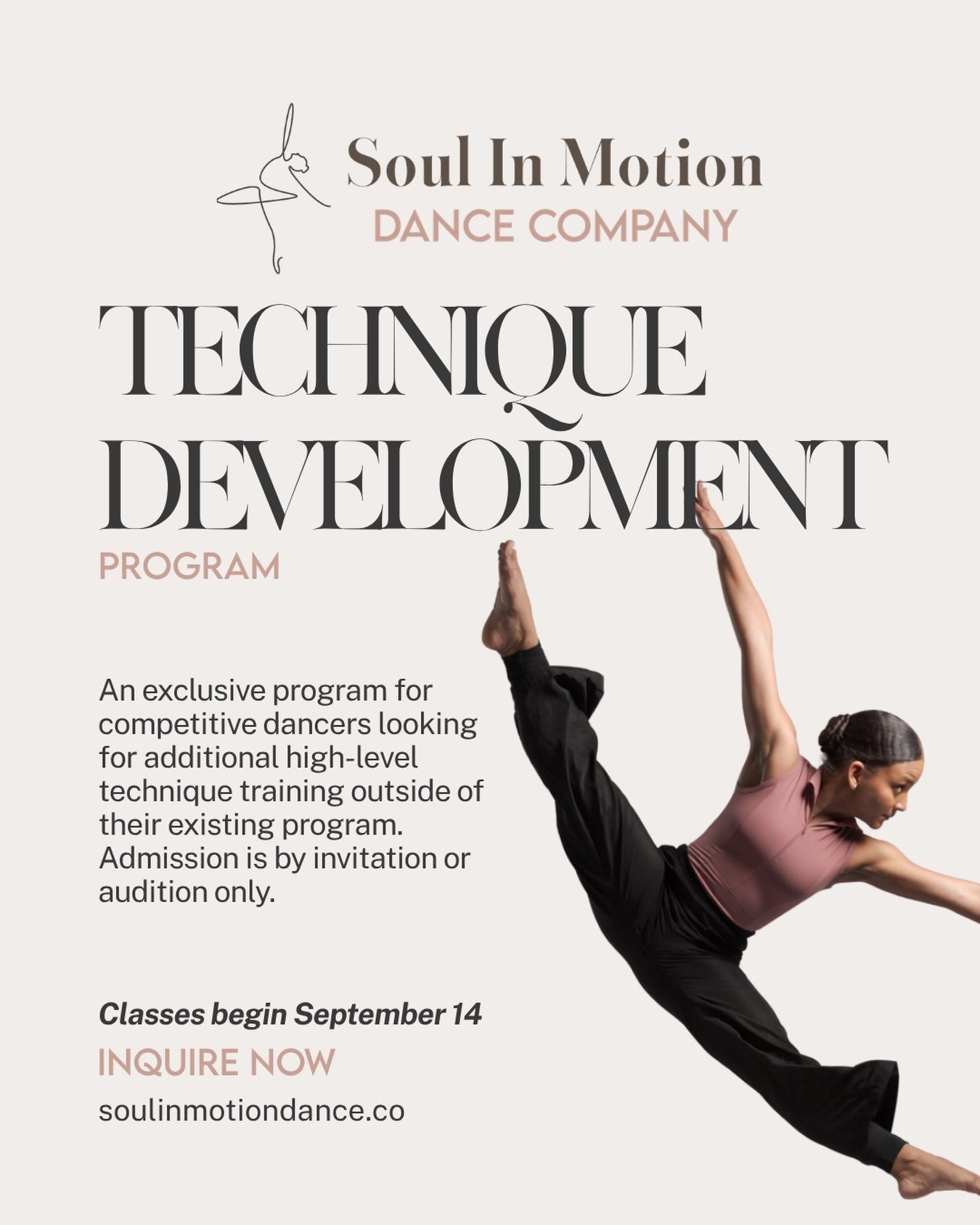MORE TRAINING. MORE TECHNIQUE. MORE GROWTH. ✨

Introducing our Technique Development Program: an exclusive extra-training opportunity for competitive dancers who want to train at a high level without the competition or performance commitment.

This p