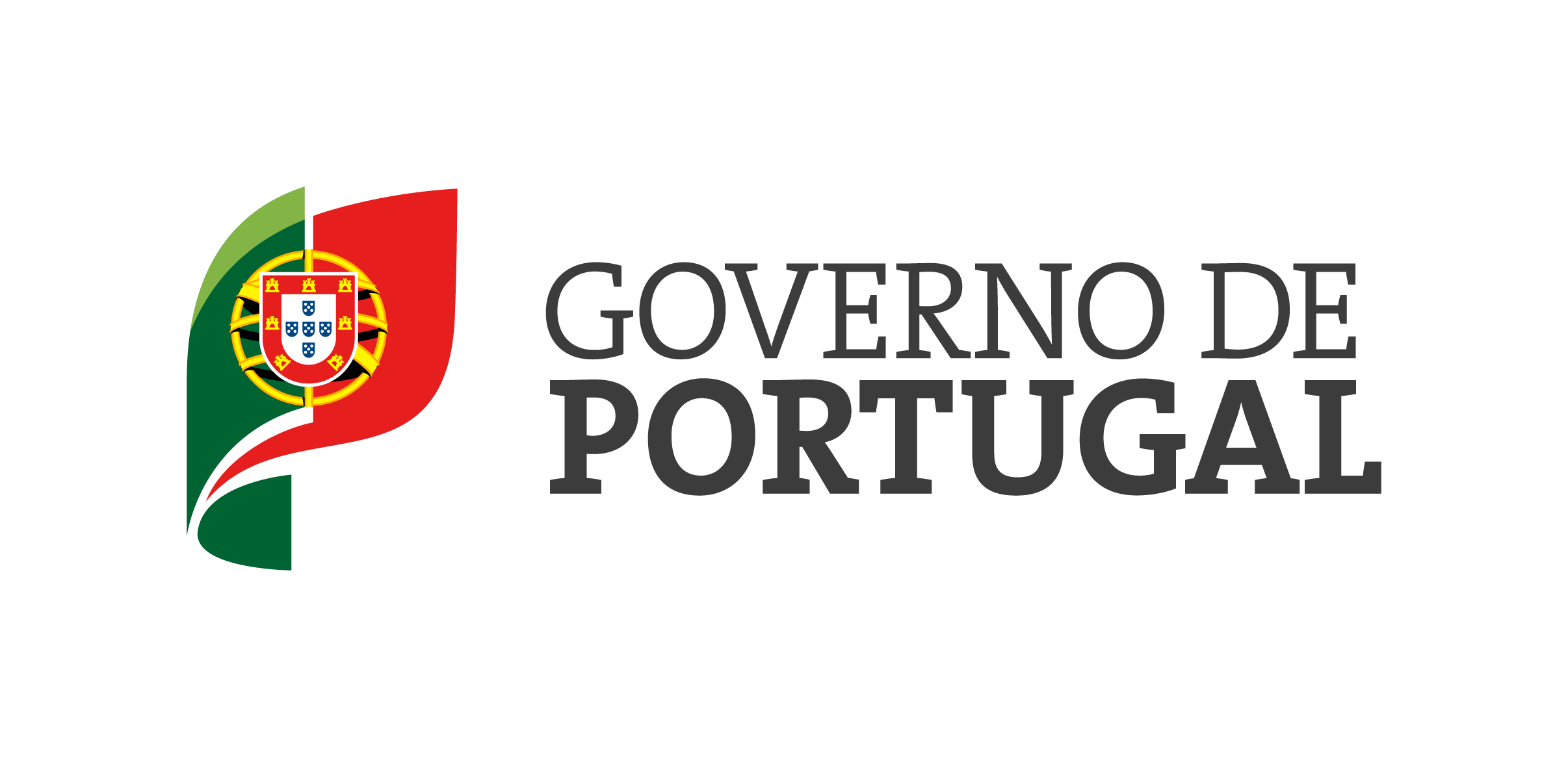 The official logo of the Government of Portugal, featuring a stylized flag with the Portuguese coat of arms and the text 'GOVERNO DE PORTUGAL' in black