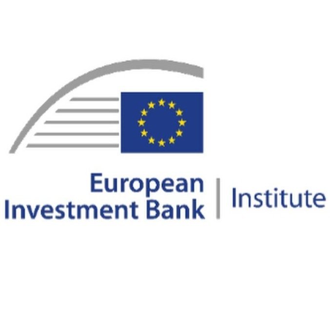 Logo of the European Investment Bank Institute with a stylized arc and a flag of the European Union featuring a circle of yellow stars on a blue background.