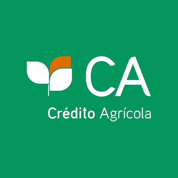 Logo of Crédito Agrícola with a stylized leaf and the initials 'CA' on a green background.