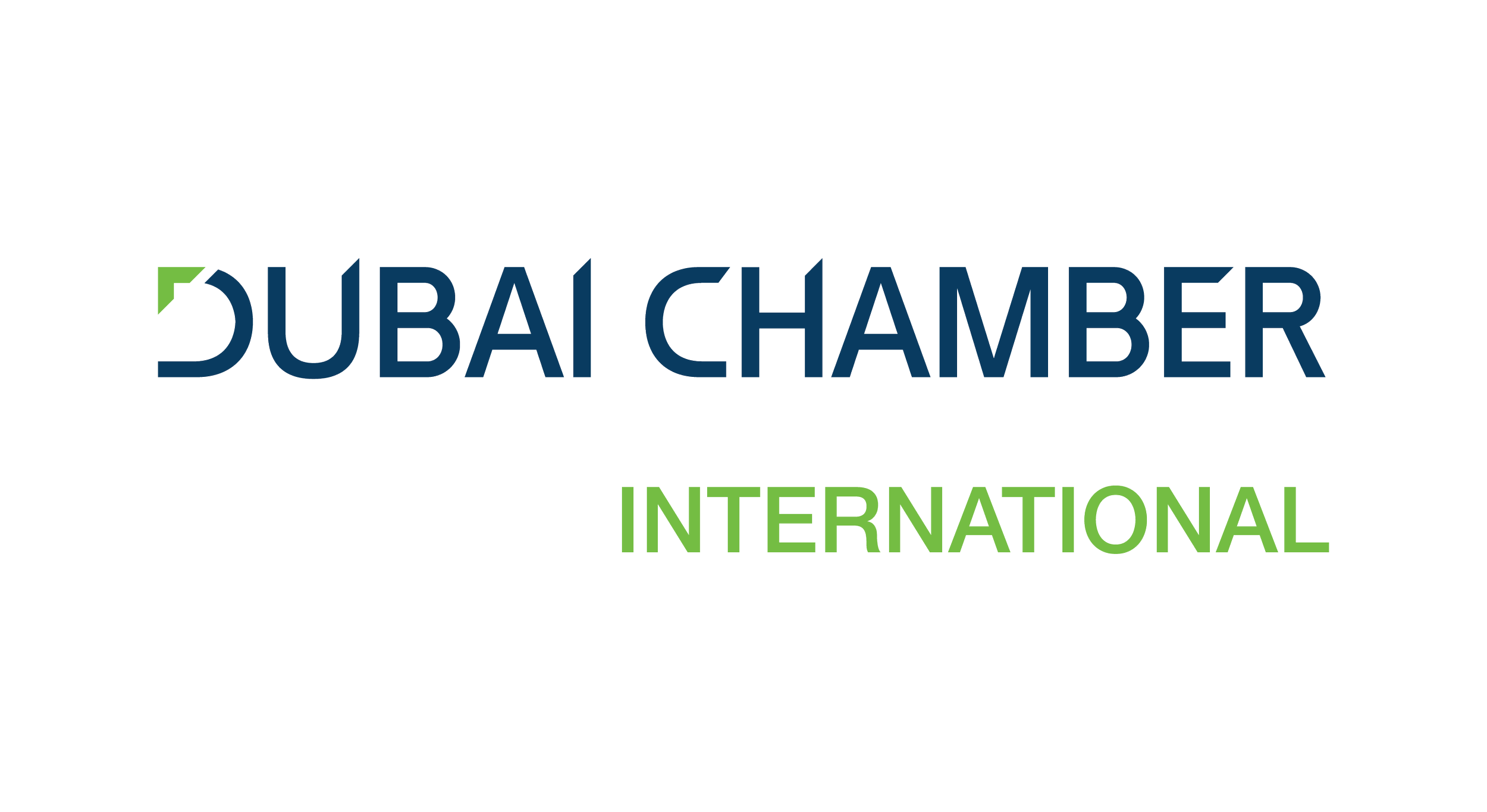 Dubai Chamber International logo with stylized city skyline and green accents.