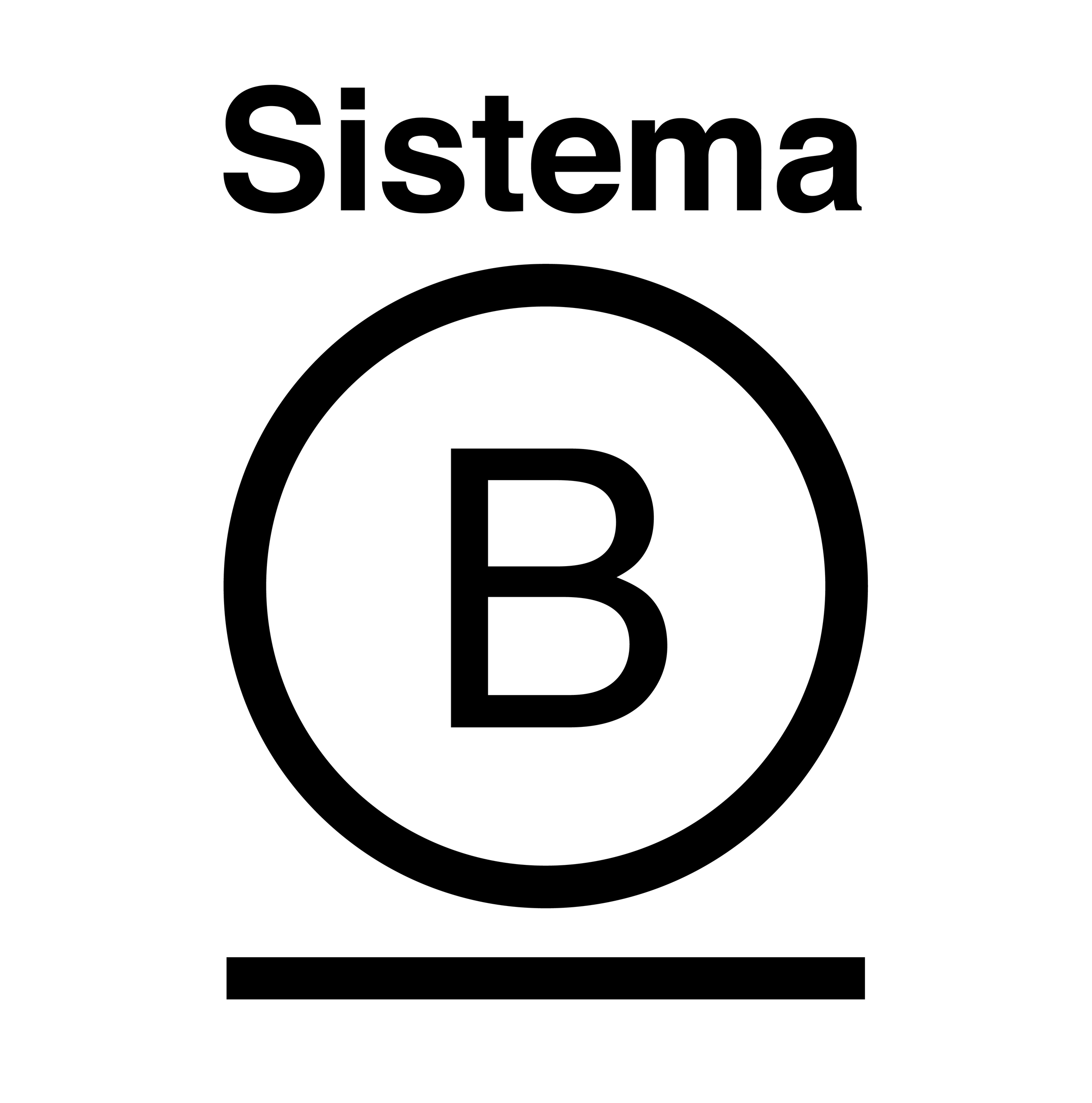 Black and white graphic of a system with a large letter 'B' inside a circle, the word 'Sistema' above, and a horizontal line below.