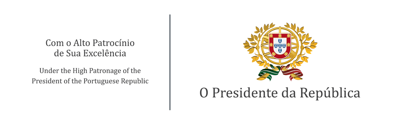 A formal document featuring the Portuguese coat of arms, with text in Portuguese about high patronage of the President of Portugal, and the English translation indicating it is under the high patronage of the President of the Portuguese Republic.