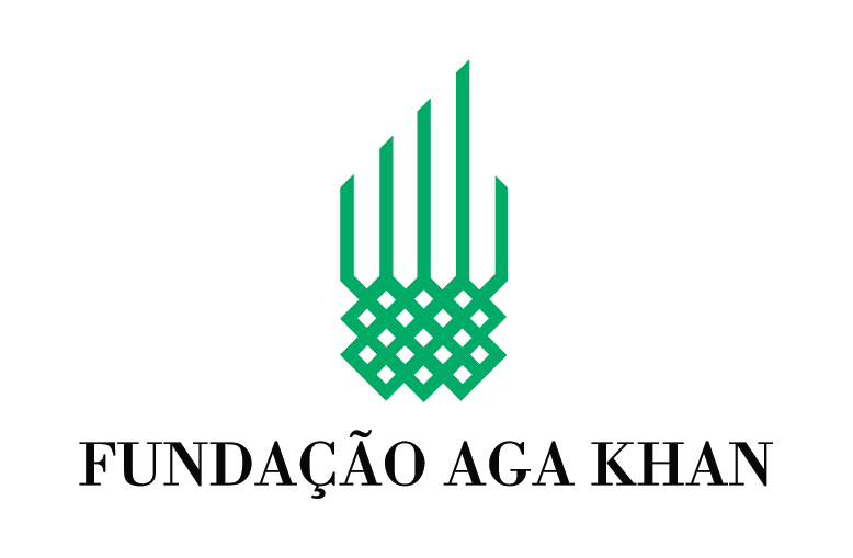 Logo of Fundação Aga Khan featuring a green geometric design and the text 'Fundaçã0 Aga Khan' below it.