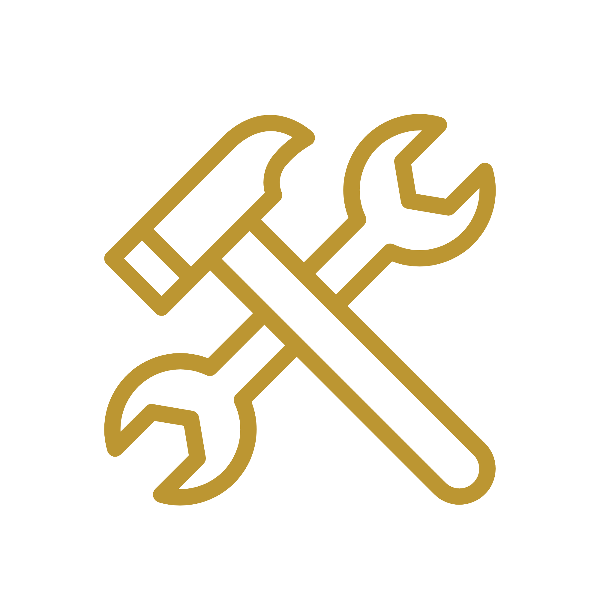 Icon for restoration & renovation, featuring an outline of a hammer and wrench.