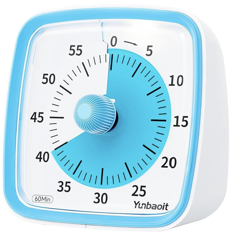 Blue and white kitchen timer showing approximately 40 minutes remaining.